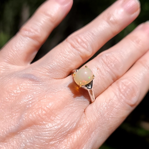 Crisp LARGE opal & blue Spinel Sterling solitaire ring sz7.5 - Picture 5 of 8